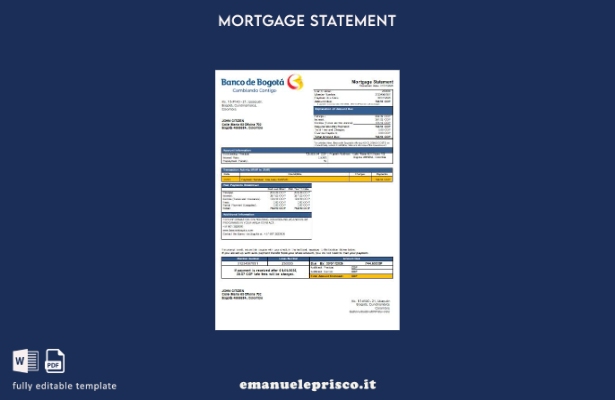 modello di estratto conto mutuo bancario Colombia Banco de Bogotá in stile verif